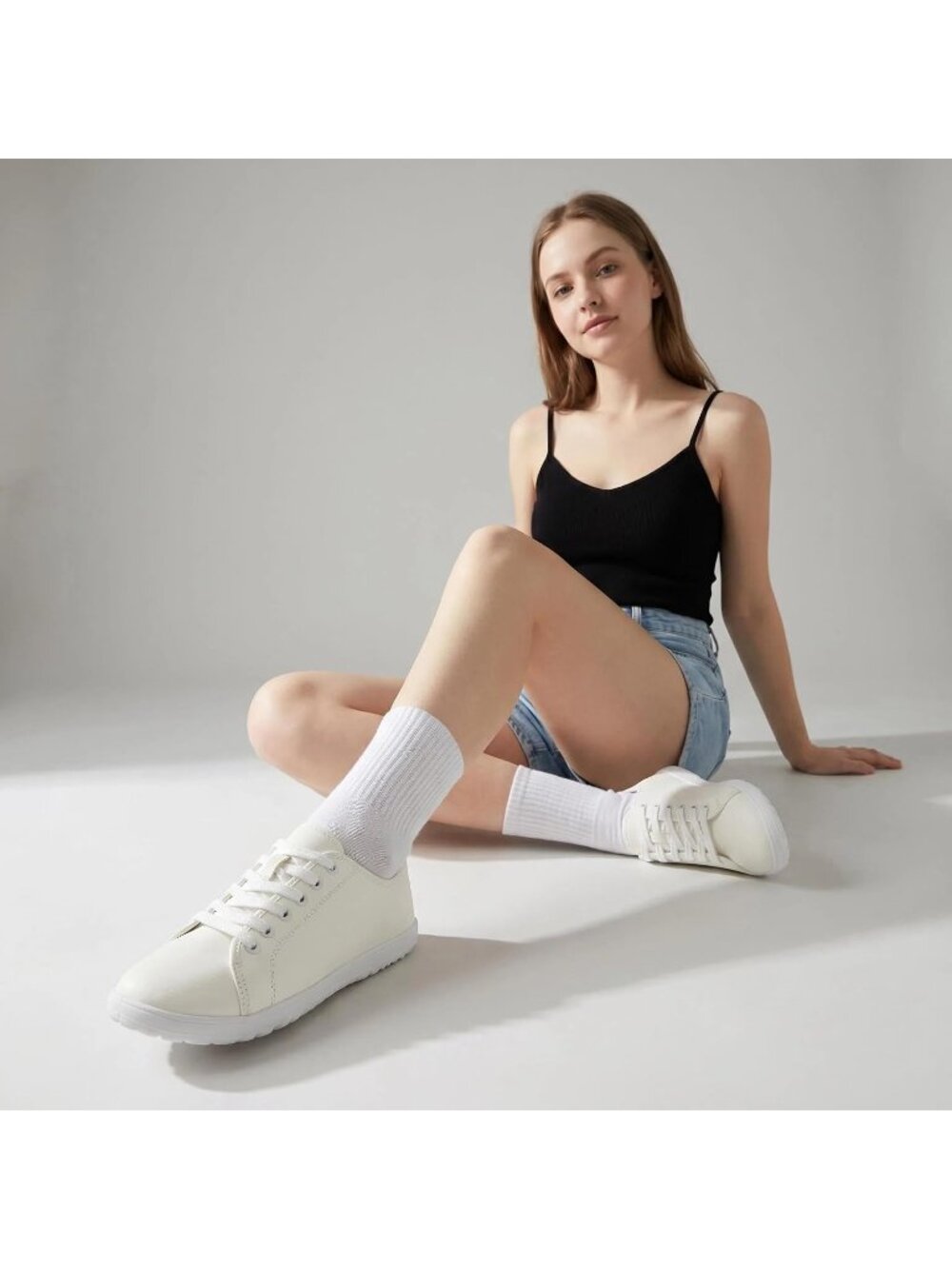 Women's Beige White Faux Leather Waterproof Thin Sole Non Slip Round Toe Sneaker - Picture 3 of 6
